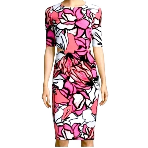 BISOU Bisou Short Sleeve Floral Cutout Midi Dress Size 8 - Picture 1 of 14